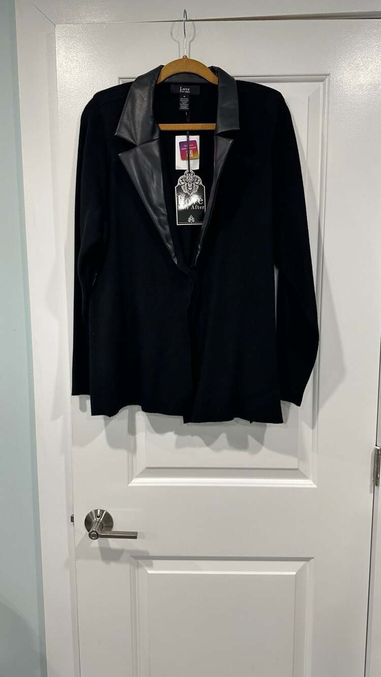 Love Ever After Blazer Size XL Black Faux Leather Lapel